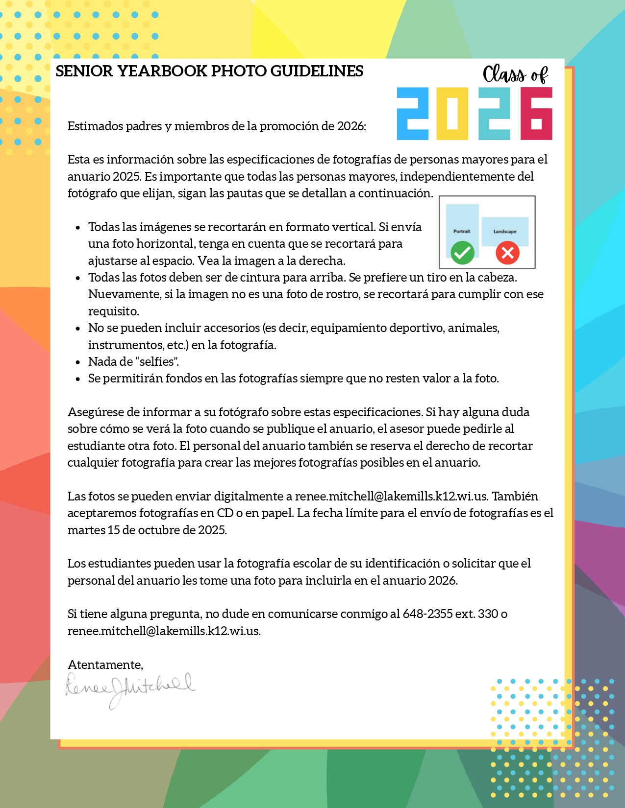 Pautas para las fotografías del anuario de la clase de 2026