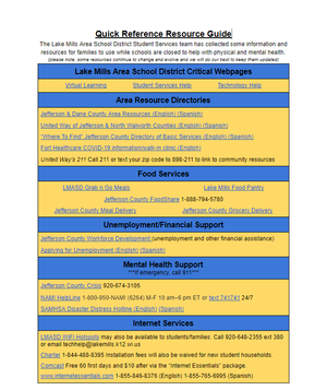 Quick Reference Resource Guide for Families